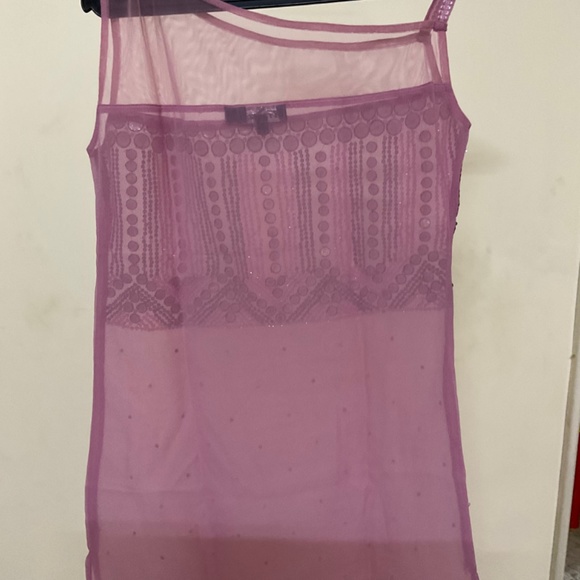 Sheer Pink Top, One shoulder, mirror and sequin work, Size M-L - Picture 2 of 3